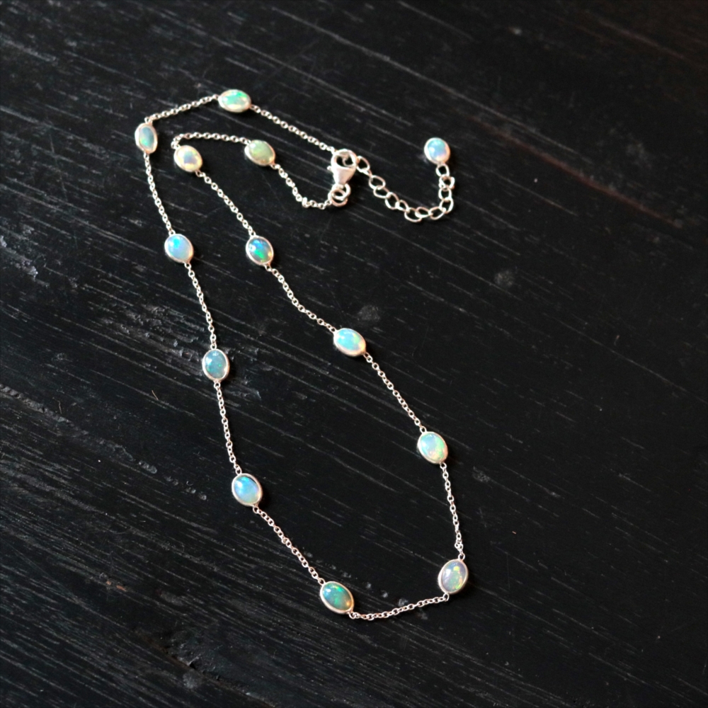 オパール シルバーチェーンネックレス  Jaipur jewelry opal silver necklace