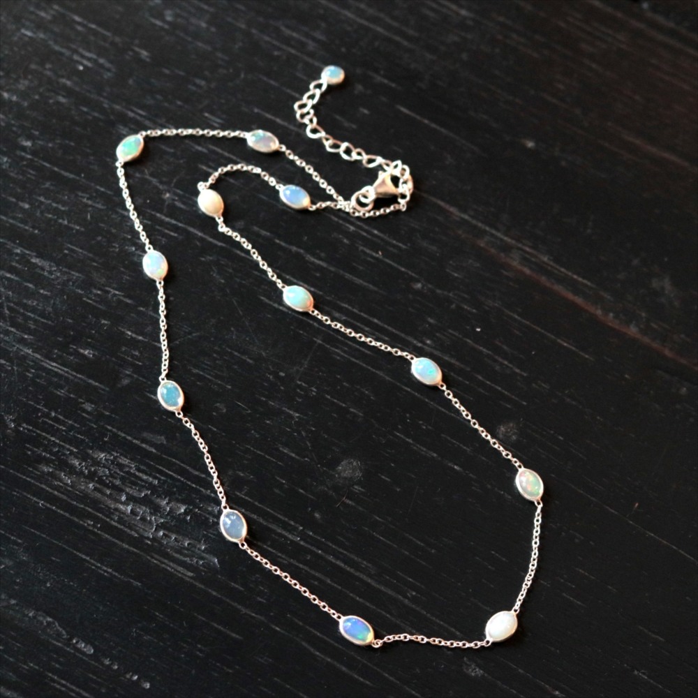 オパール シルバーチェーンネックレス  Jaipur jewelry opal silver necklace