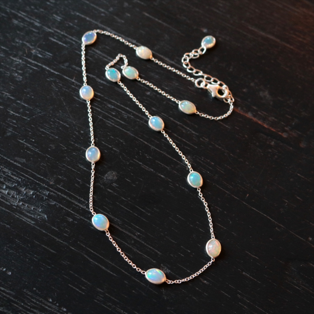 オパール シルバーチェーンネックレス  Jaipur jewelry opal silver necklace