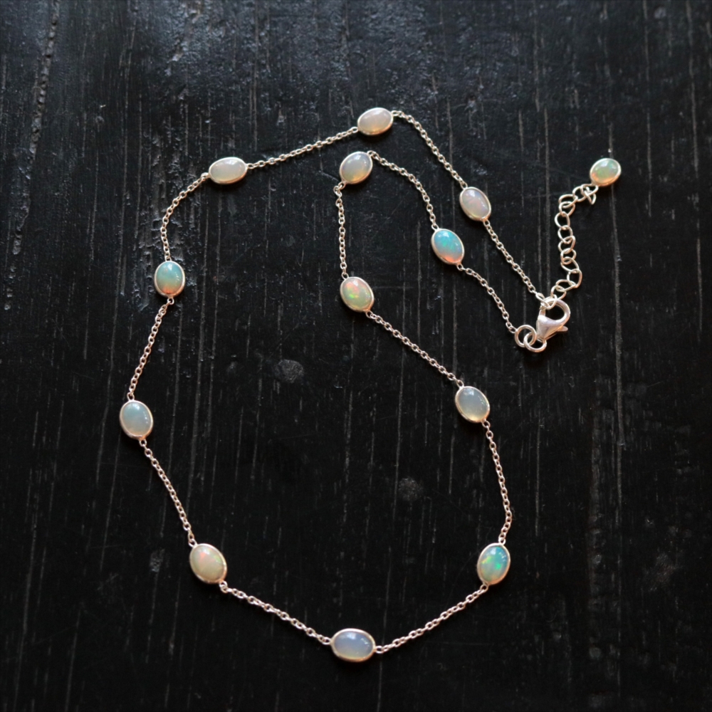 オパール シルバーチェーンネックレス  Jaipur jewelry opal silver necklace