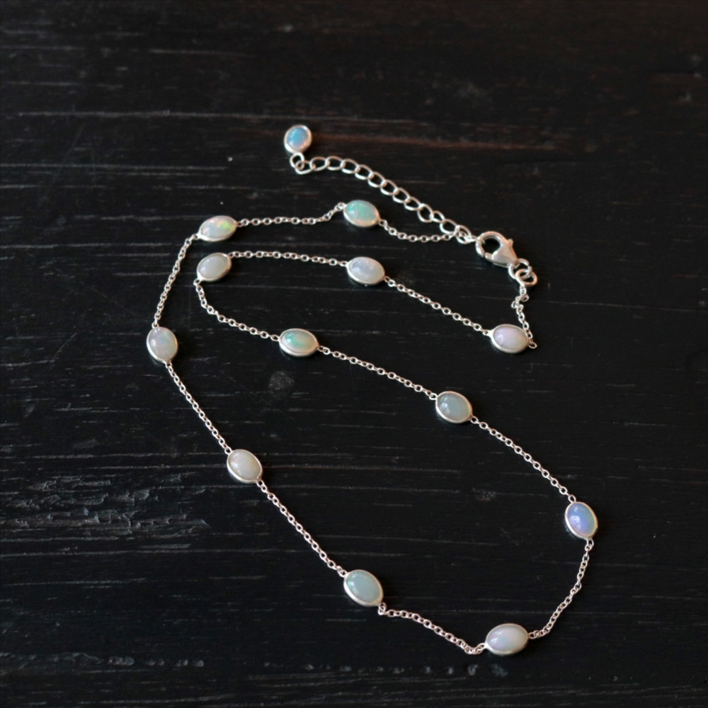 オパール シルバーチェーンネックレス  Jaipur jewelry opal silver necklace