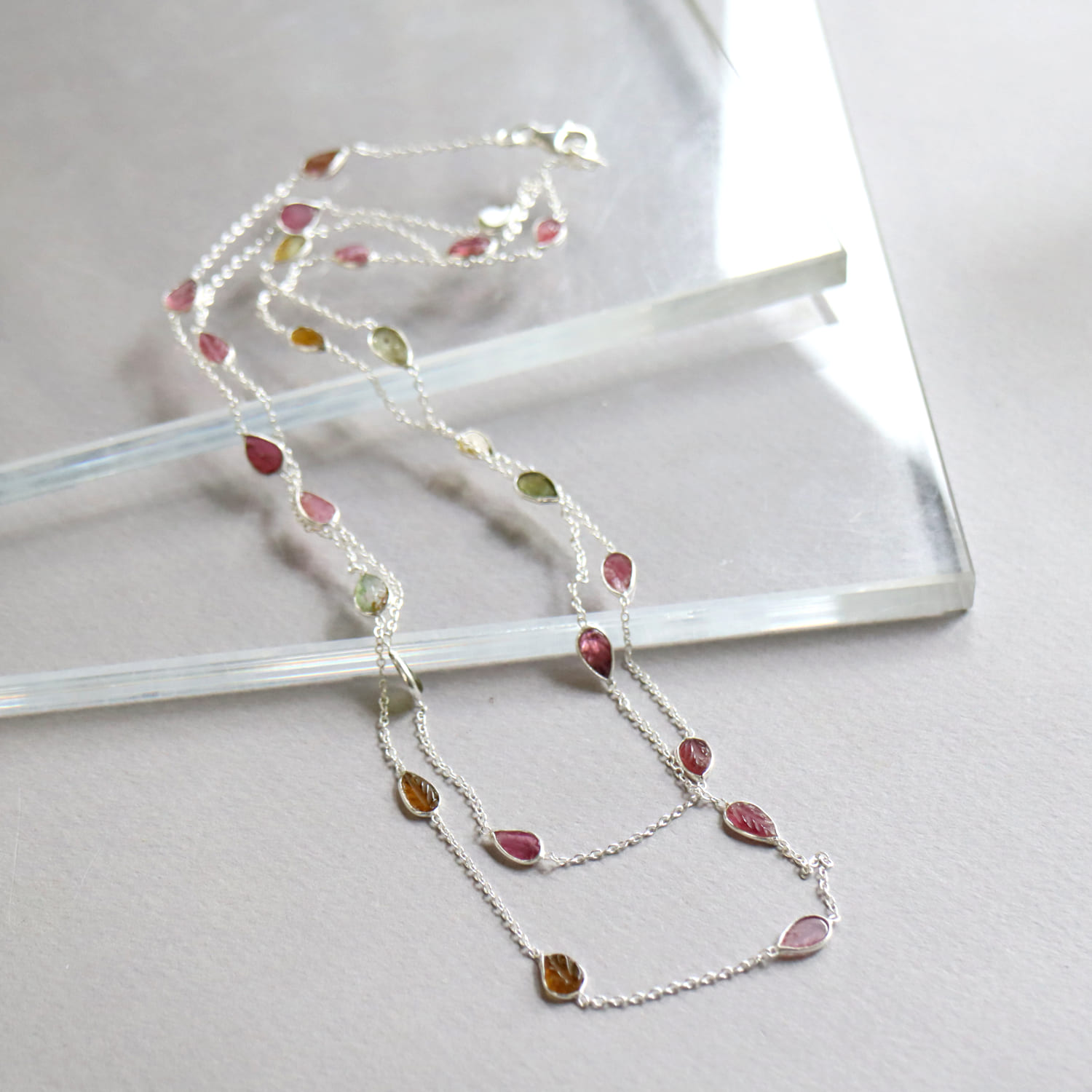 トルマリン シルバー　ロングネックレス90cm Tourmaline silver necklace Jaipur jewelry