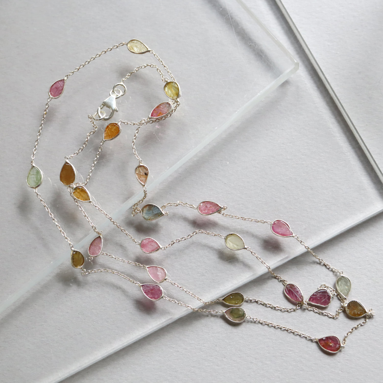 トルマリン シルバー　ロングネックレス90cm Tourmaline silver necklace Jaipur jewelry