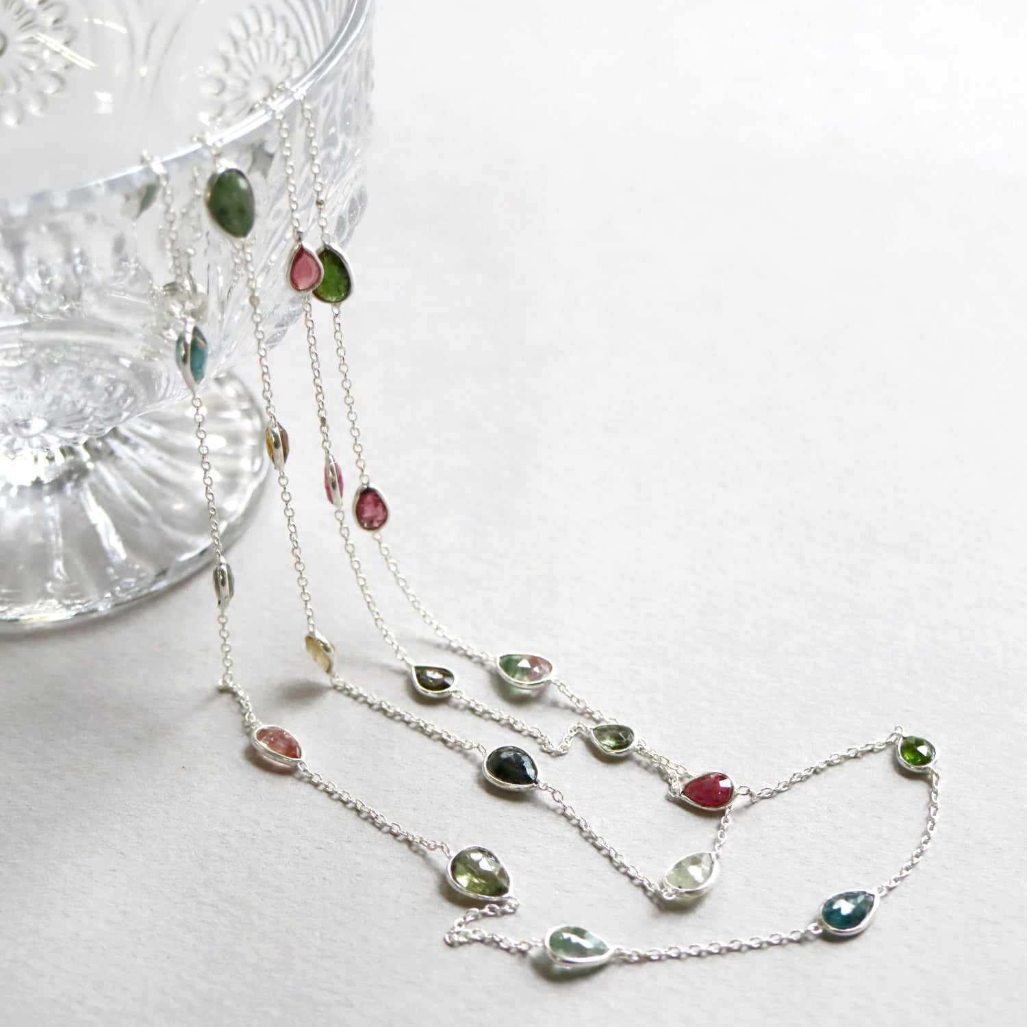 トルマリン シルバー　ロングネックレス87cm Tourmaline silver necklace Jaipur jewelry