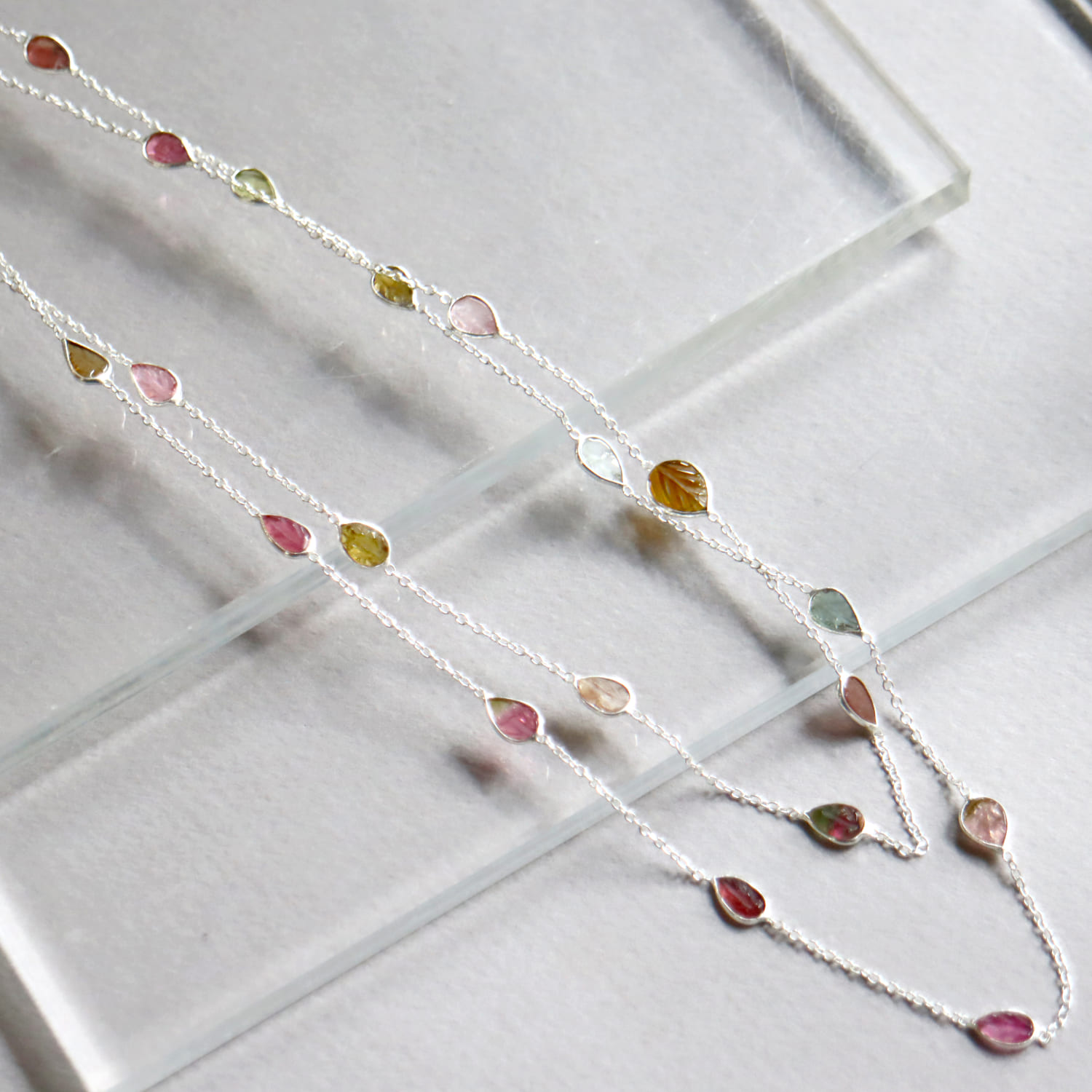 トルマリン シルバー　ロングネックレス90cm Tourmaline silver necklace Jaipur jewelry