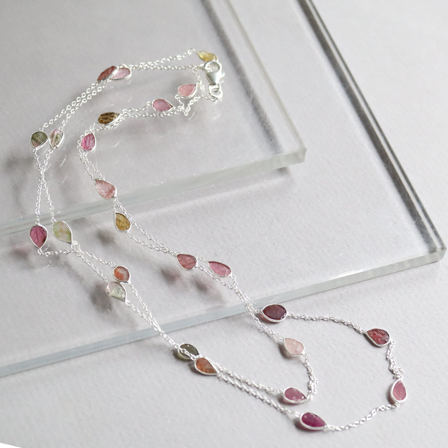 トルマリン シルバー　ロングネックレス90cm Tourmaline silver necklace Jaipur jewelry