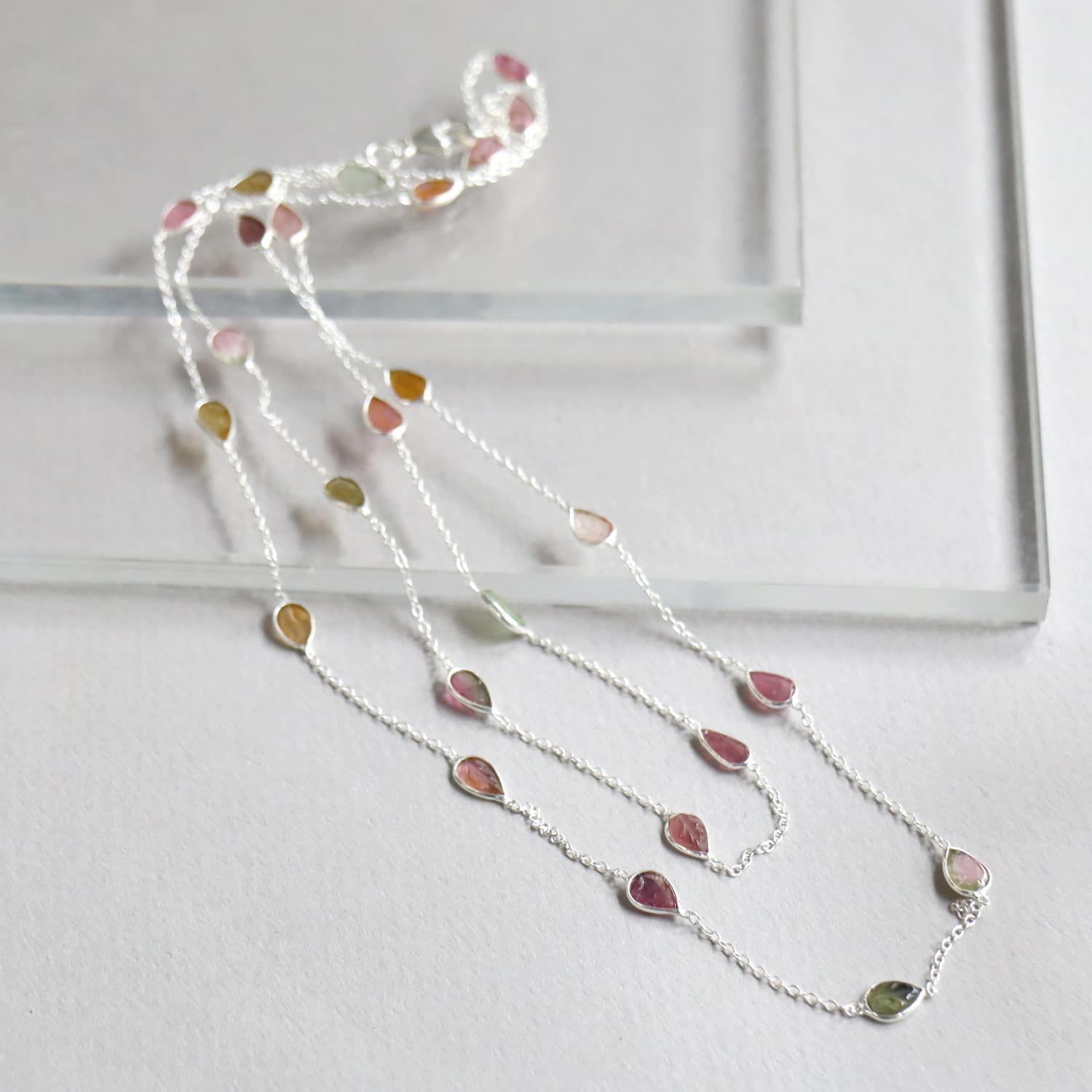 トルマリン シルバー　ロングネックレス91cm Tourmaline silver necklace Jaipur jewelry