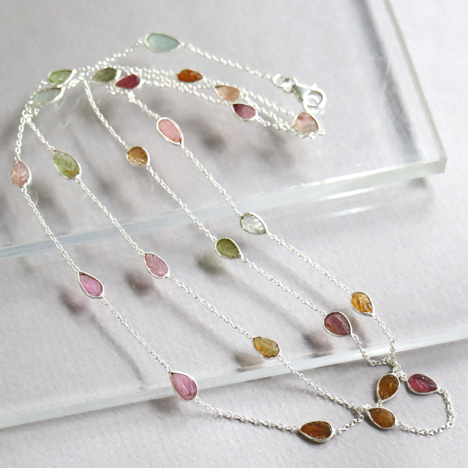 トルマリン シルバー　ロングネックレス91cm Tourmaline silver necklace Jaipur jewelry