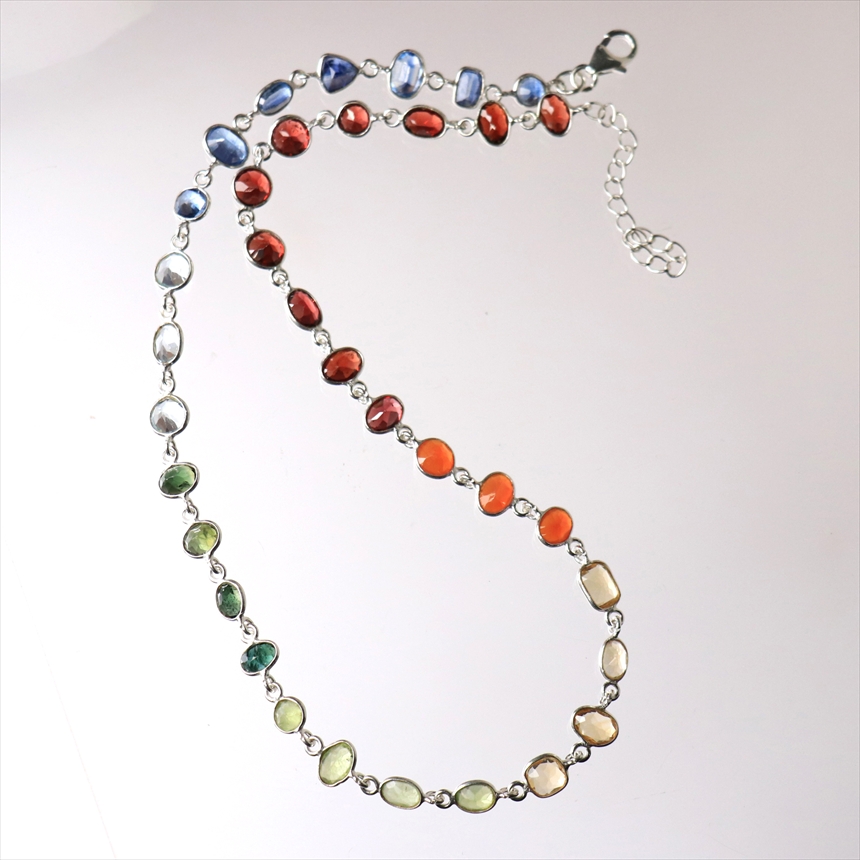 ７色の天然石 シルバー ネックレス India jemstone Jaipur Jewelry