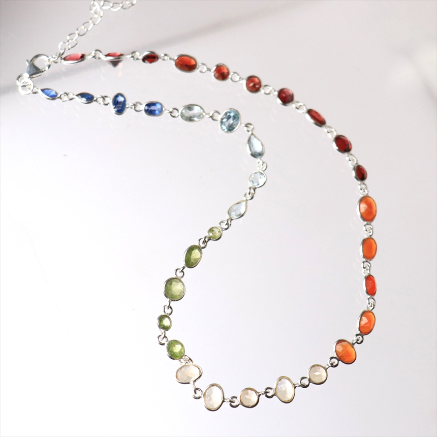 ７色の天然石 シルバー ネックレス India jemstone Jaipur Jewelry