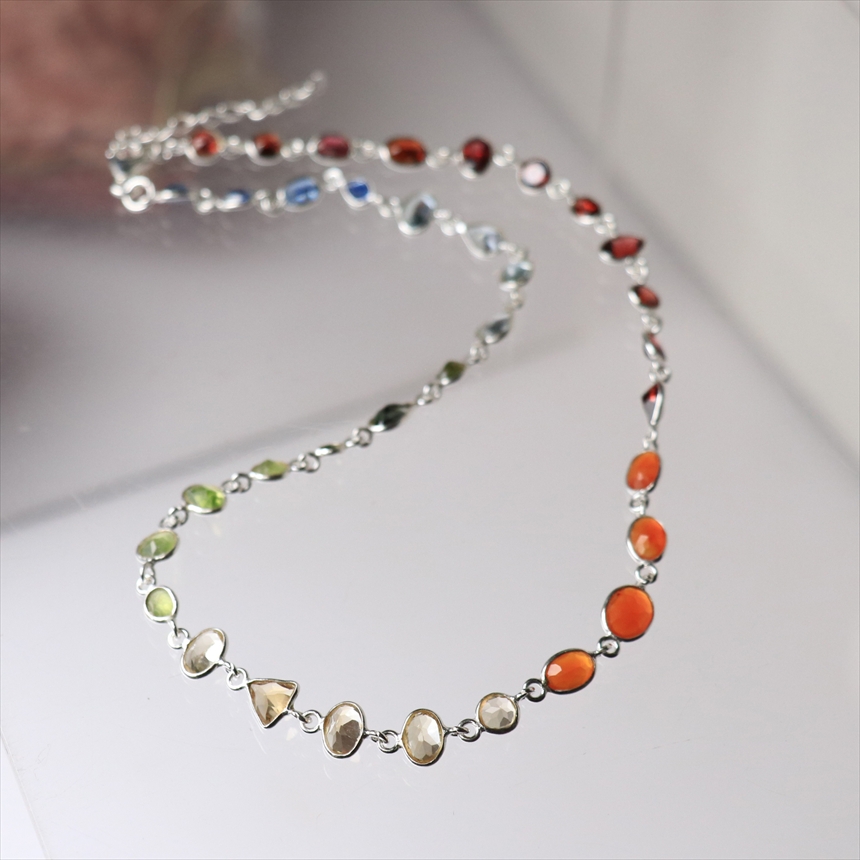７色の天然石 シルバー ネックレス India jemstone Jaipur Jewelry