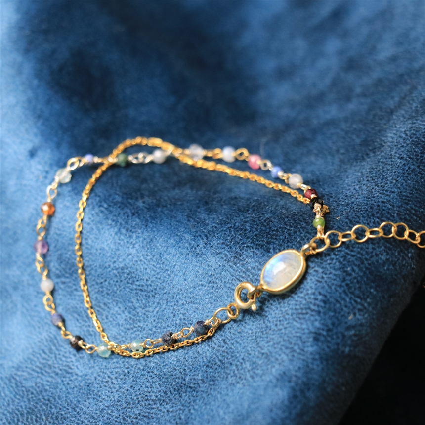 シルバー 2連 ブレスレットレインボームーンストーン Jaipur ジャイプールジュエリー silver925(18KGP)