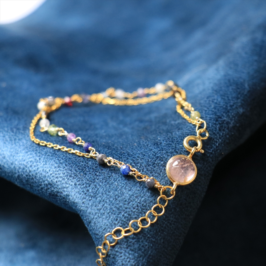 シルバー 2連 ブレスレットローズクォーツ Jaipur ジャイプールジュエリー silver925(18KGP)