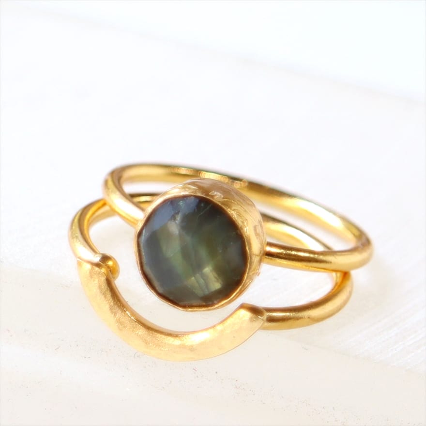 アルサメイア･２連リング ゴールドプレーテッド/トルコジュエリー ラウンド・ラブラドライト　Labradorite Ring