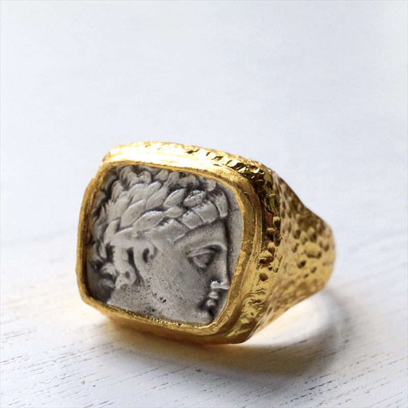 コインスクエアリング ゴールド&シルバー 古代ローマ帝国 アポロン 顔 オールハンドメイド K22GP