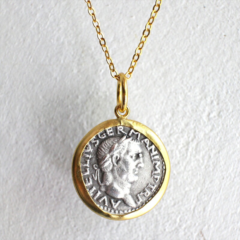 コインペンダント ゴールド&シルバー 古代ローマ帝国 ネックレス 顔 オールハンドメイド K22GP 白金