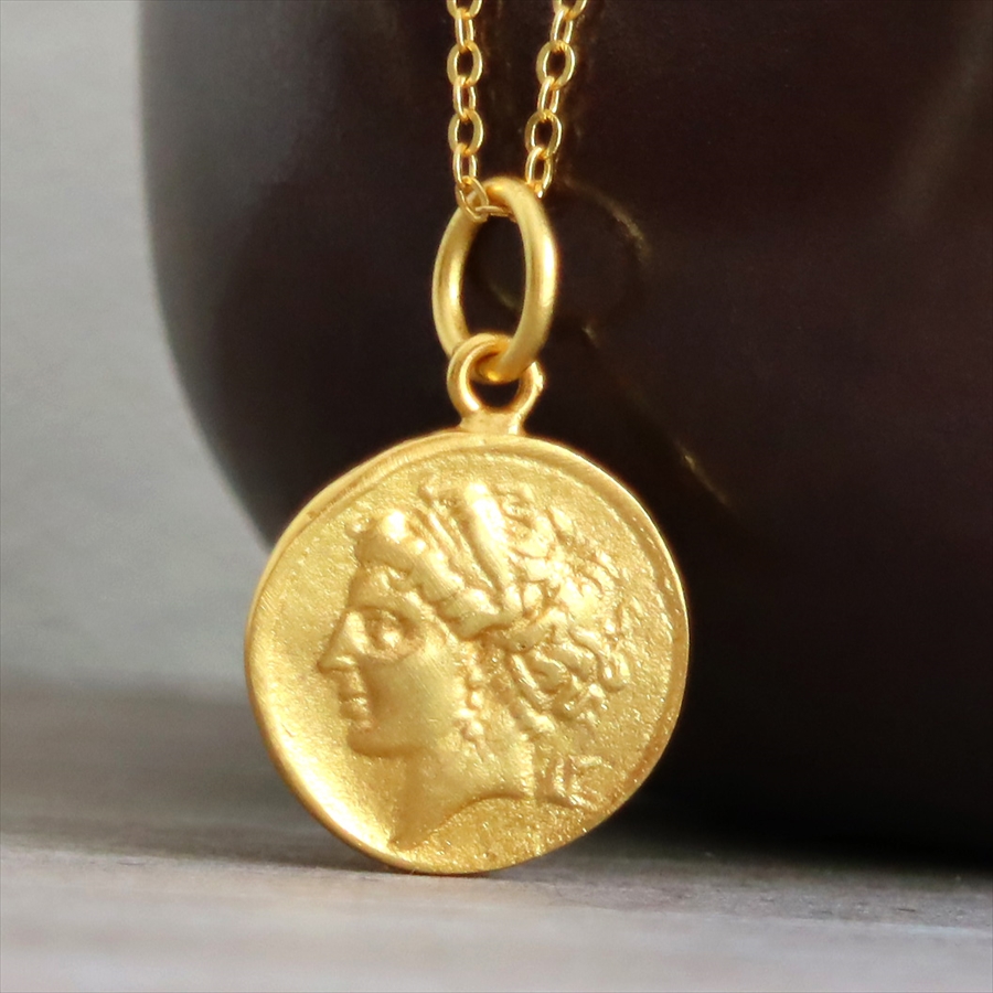 ゴールドコインペンダント 古代ローマ帝国 メダル コインネックレス オールハンドメイド K22GP