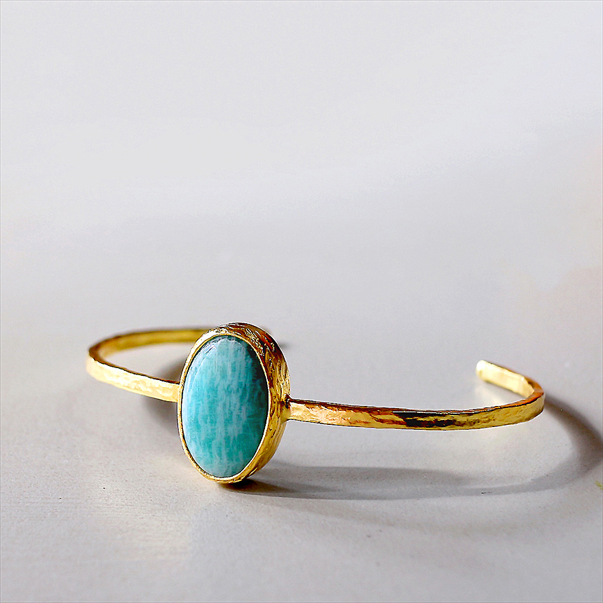 アルサメイア アマゾナイト　ビッグストーンバングル 大粒 天然石22KGP トルコジュエリー オーバル