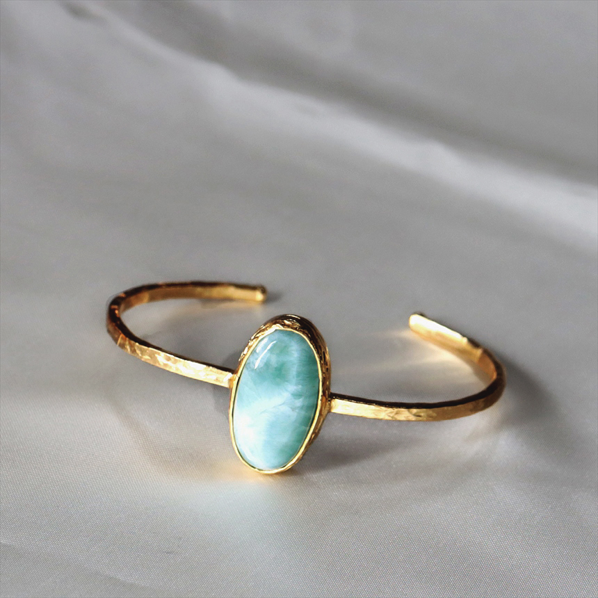 アルサメイア ラリマー ビッグストーンバングル　大粒 天然石22KGP トルコジュエリー　オーバル