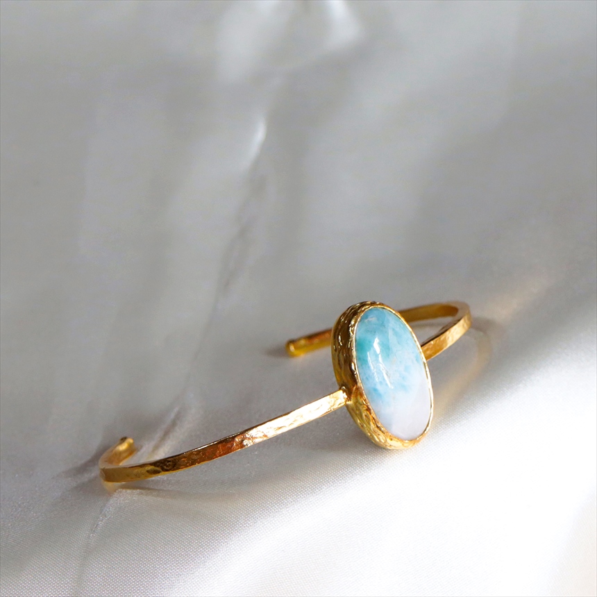 アルサメイア ラリマー ビッグストーンバングル　大粒 天然石22KGP トルコジュエリー　オーバル