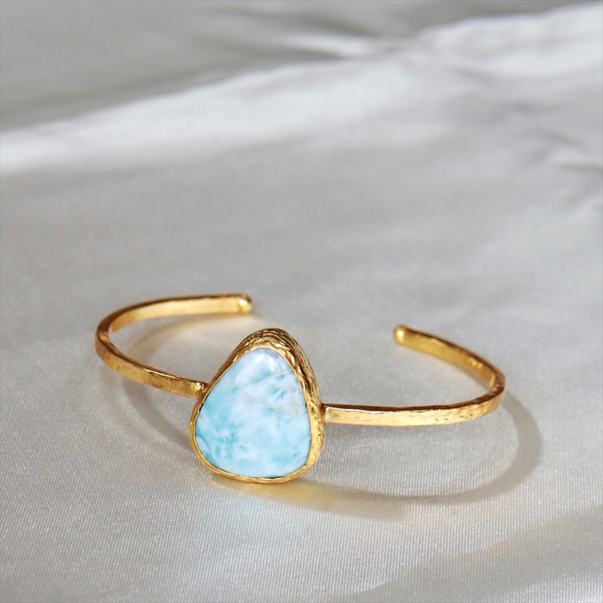 アルサメイア ラリマー ビッグストーンバングル　大粒 天然石22KGP トルコジュエリー ラフカット