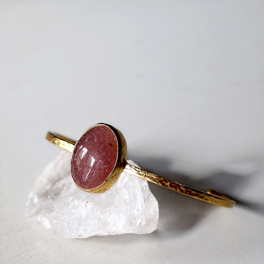 アルサメイア ストロベリークォーツ ビッグストーンバングル 大粒 天然石22KGP トルコジュエリー　カボション　オーバル