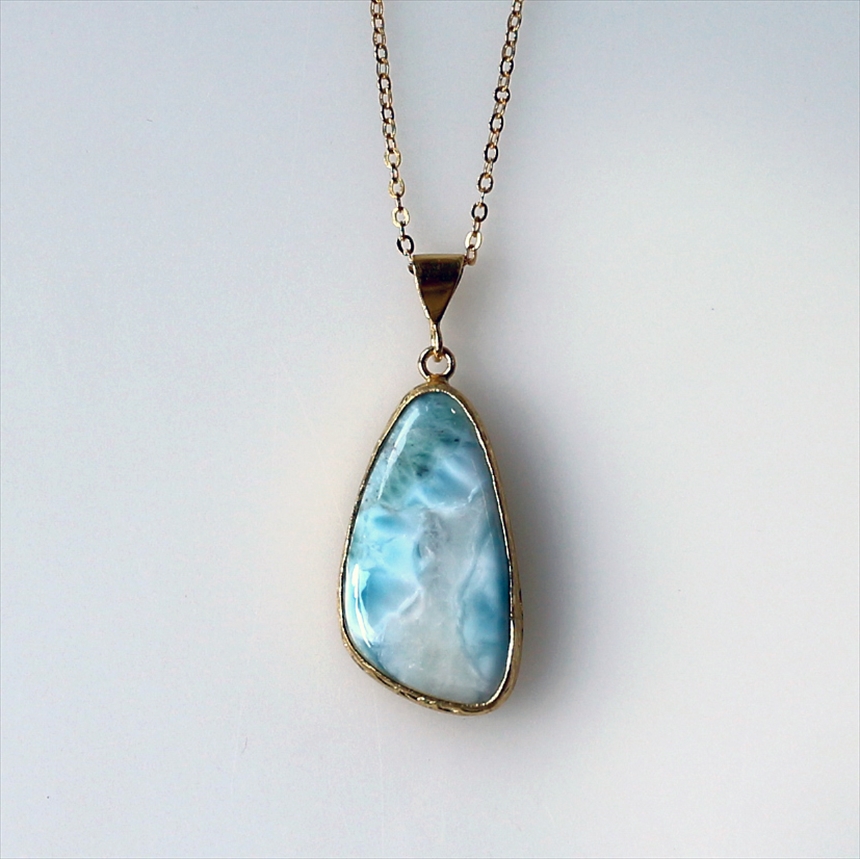 ラリマー ペンダント 22KGP カボション　ラフカット アルサメイア 天然石一粒ネックレス トルコジュエリー