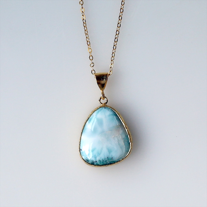 ラリマー ペンダント 22KGP カボション　ラフカット アルサメイア 天然石一粒ネックレス トルコジュエリー