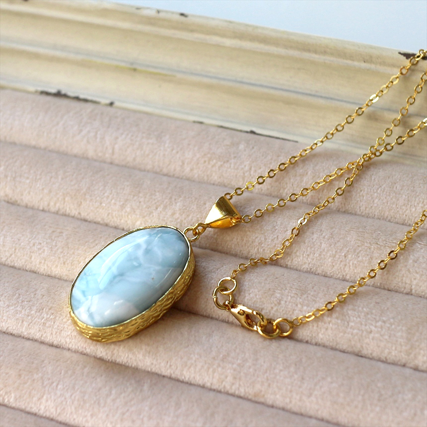 ラリマー ペンダント 22KGP カボション　オーバル アルサメイア 天然石一粒ネックレス トルコジュエリー