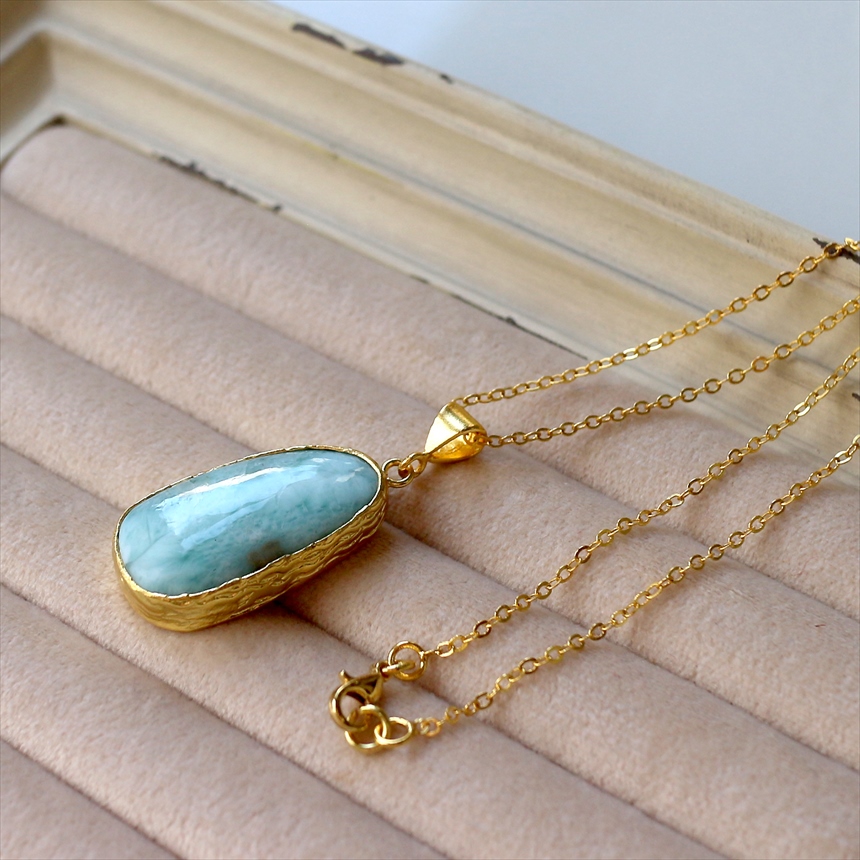 ラリマー ペンダント 22KGP カボション アルサメイア 天然石一粒ネックレス トルコジュエリー