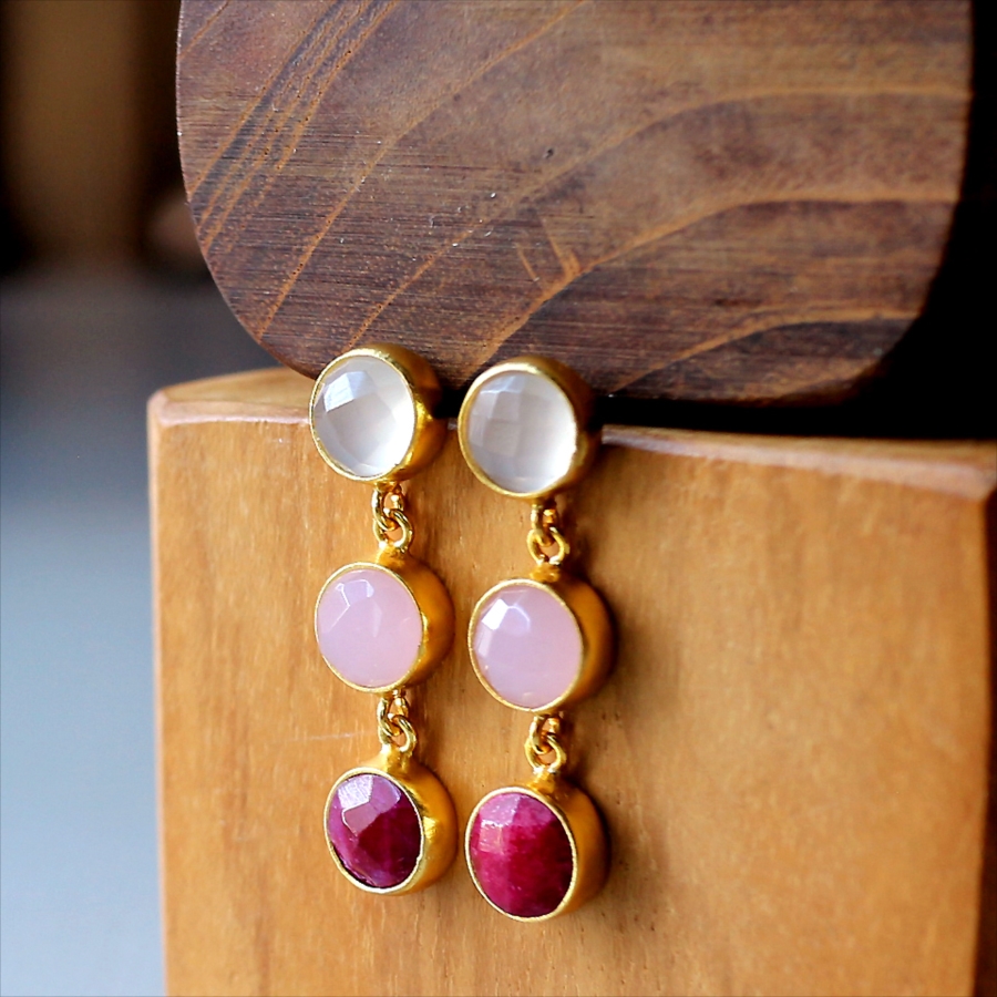 トリプルドロップピアス　 天然石 22KGP アルサメイア トルコジュエリー