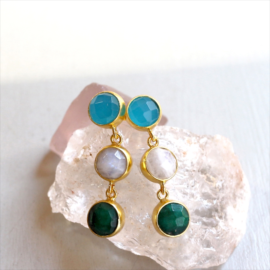 トリプルドロップピアス　 天然石 22KGP アルサメイア トルコジュエリー