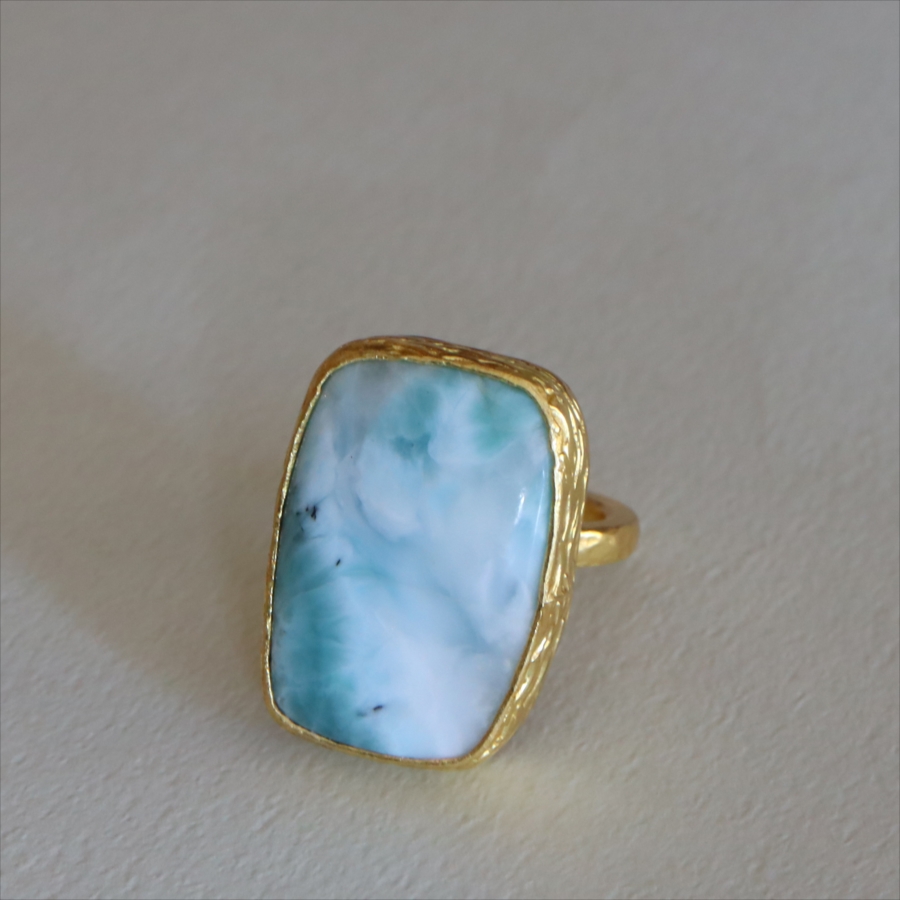 アルサメイア ラリマースクエアリング 天然石 22kゴールドプレーテッド トルコジュエリー カラーストーン