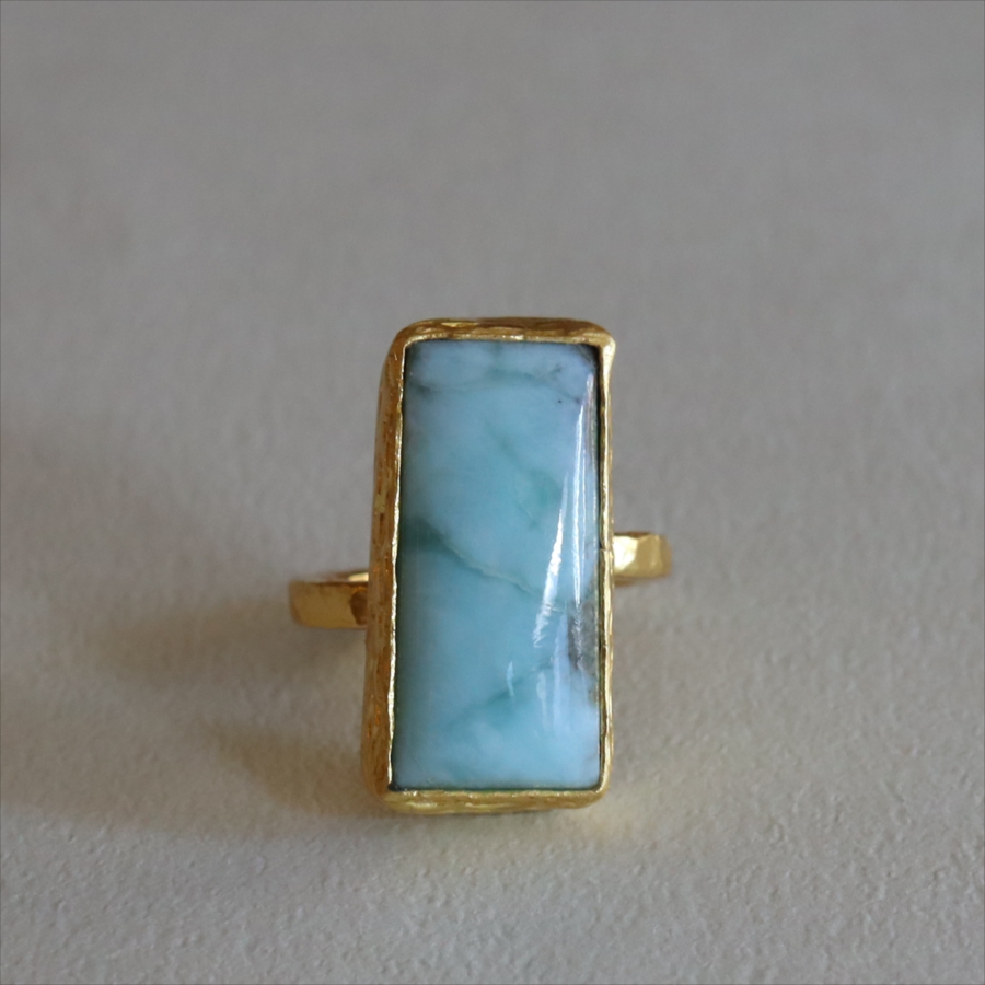 アルサメイア ラリマースクエアリング　 天然石 22kゴールドプレーテッド トルコジュエリー カラーストーン