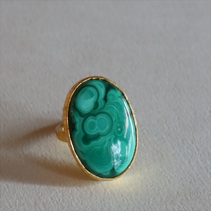 アルサメイア マラカイトリング  天然石 22kゴールドプレーテッド トルコジュエリー カラーストーン