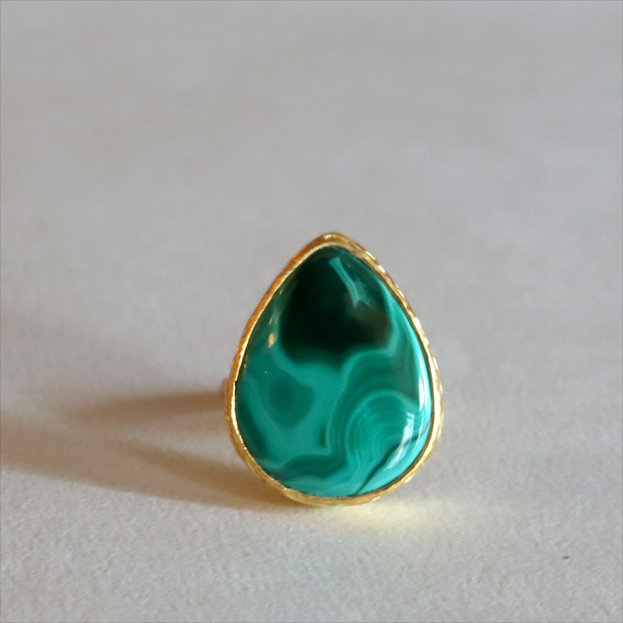 アルサメイア マラカイトリング  天然石 22kゴールドプレーテッド トルコジュエリー カラーストーン