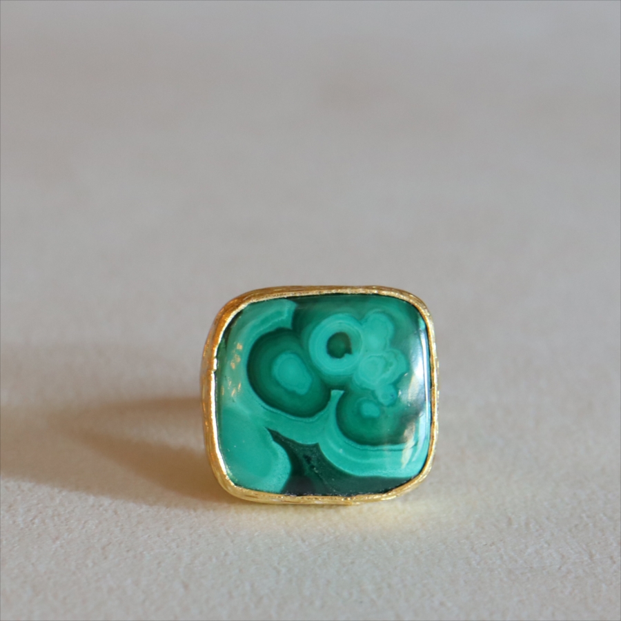 アルサメイア マラカイトリング  天然石 22kゴールドプレーテッド トルコジュエリー カラーストーン