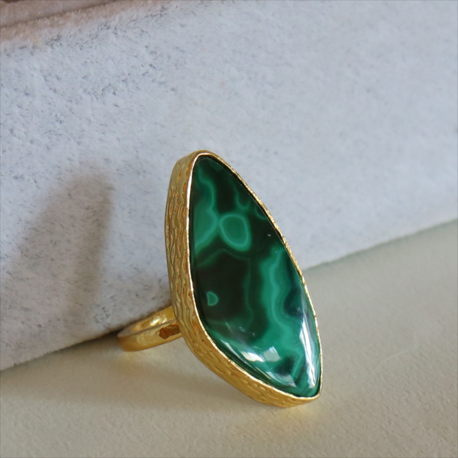 アルサメイア マラカイトリング  天然石 22kゴールドプレーテッド トルコジュエリー カラーストーン
