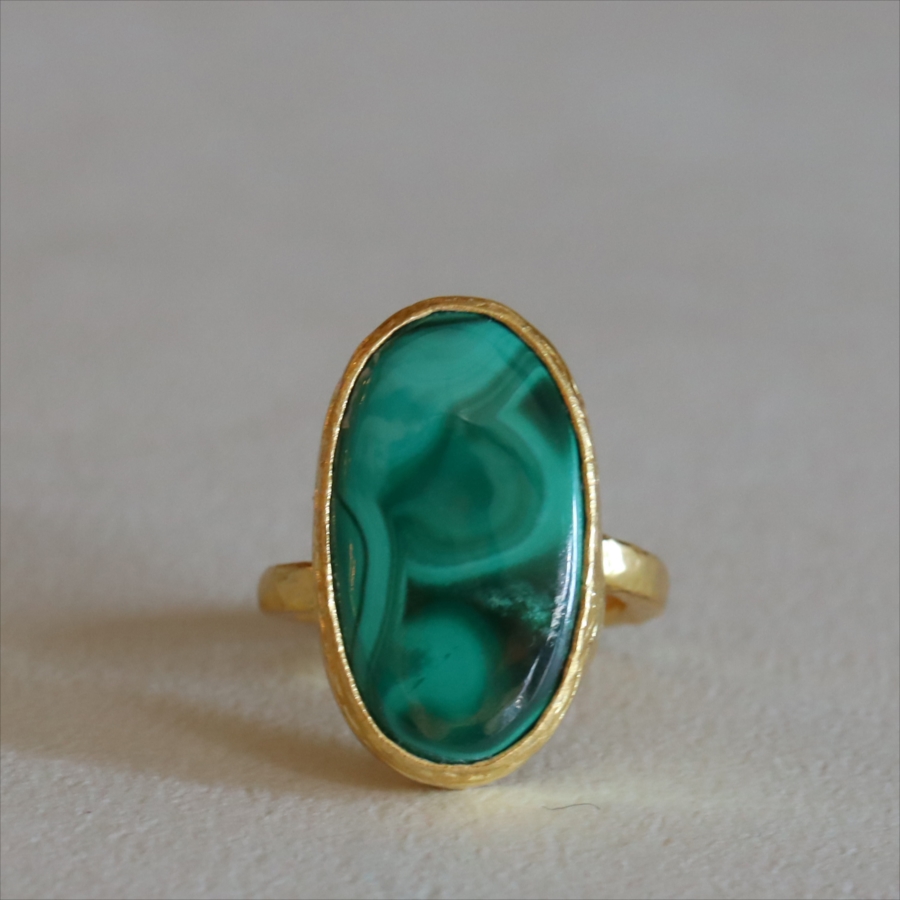 アルサメイア マラカイトリング  天然石 22kゴールドプレーテッド トルコジュエリー カラーストーン