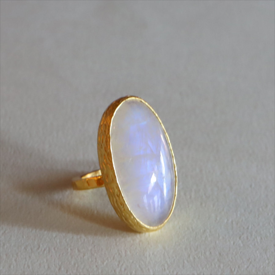 アルサメイア レインボームーンストーン カボションリング 天然石 22kゴールドプレーテッド トルコジュエリー カラーストーン