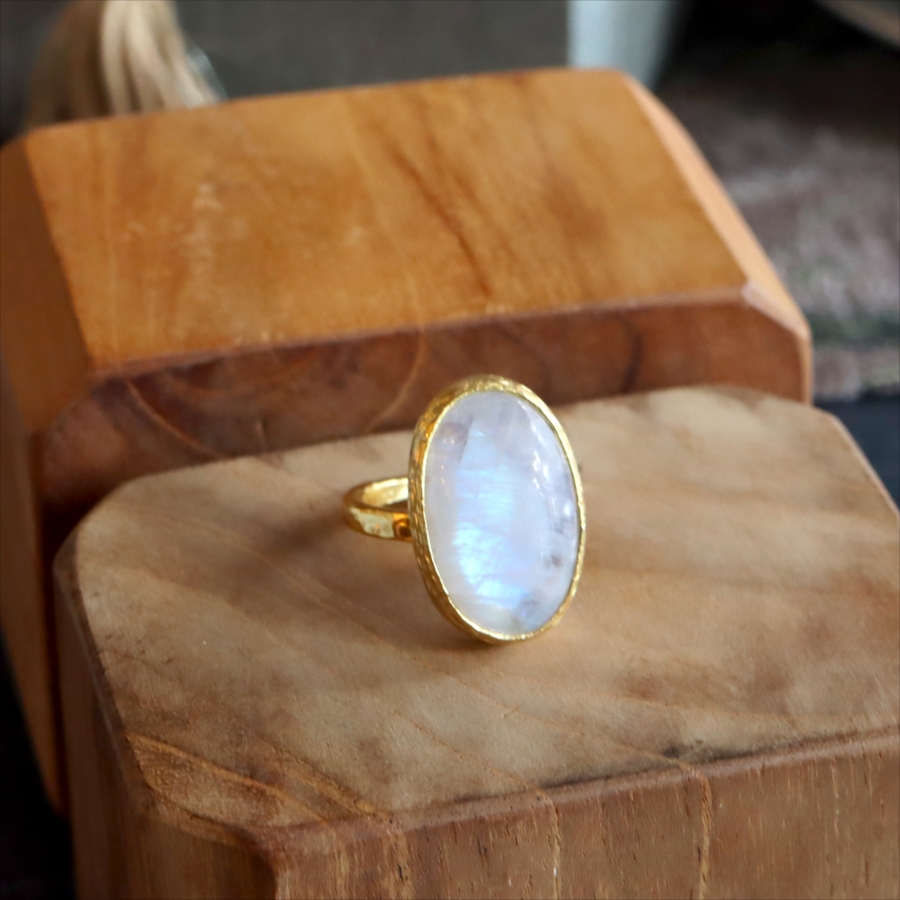 アルサメイア レインボームーンストーン カボションリング 天然石 22kゴールドプレーテッド トルコジュエリー カラーストーン