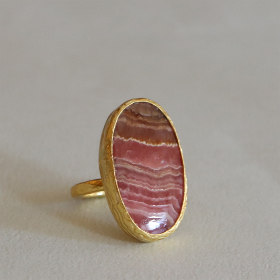 ロードクロサイト 大粒リング アルサメイア 天然石 22kゴールドプレーテッド トルコジュエリー カラーストーン