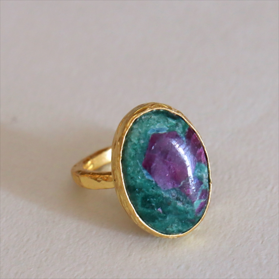 ルビーインゾイサイト リング アルサメイア 天然石 22kゴールドプレーテッド トルコジュエリー カラーストーン