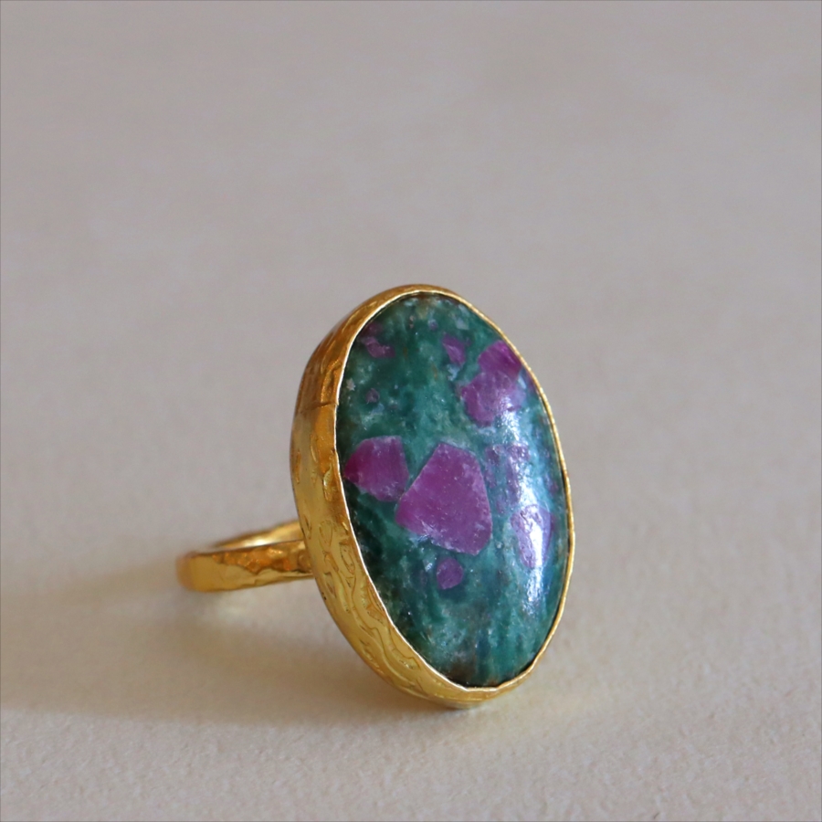 ルビーインゾイサイト リング アルサメイア 天然石 22kゴールドプレーテッド トルコジュエリー カラーストーン