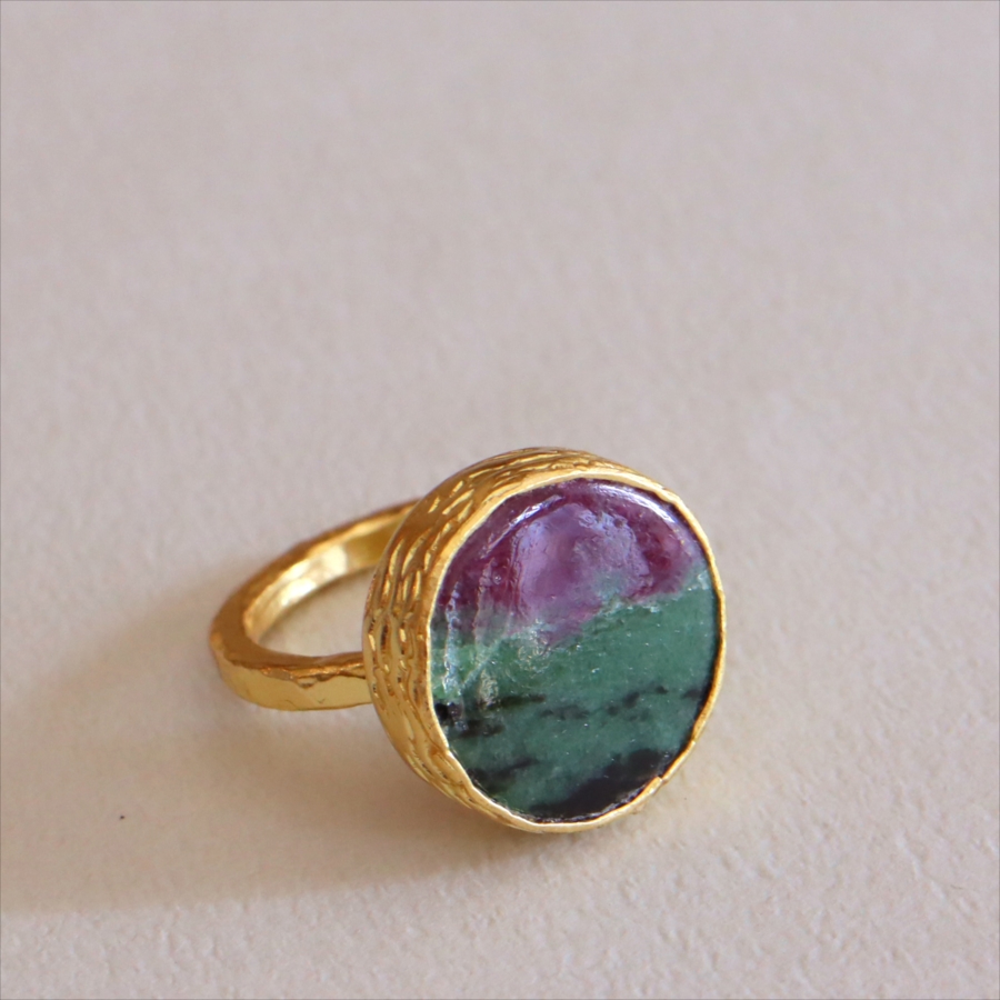 ルビーインゾイサイト リング アルサメイア 天然石 22kゴールドプレーテッド トルコジュエリー カラーストーン