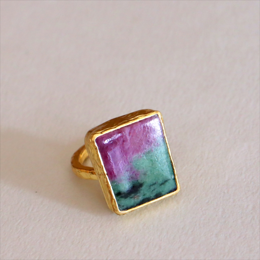 ルビーインゾイサイト リング アルサメイア 天然石 22kゴールドプレーテッド トルコジュエリー カラーストーン