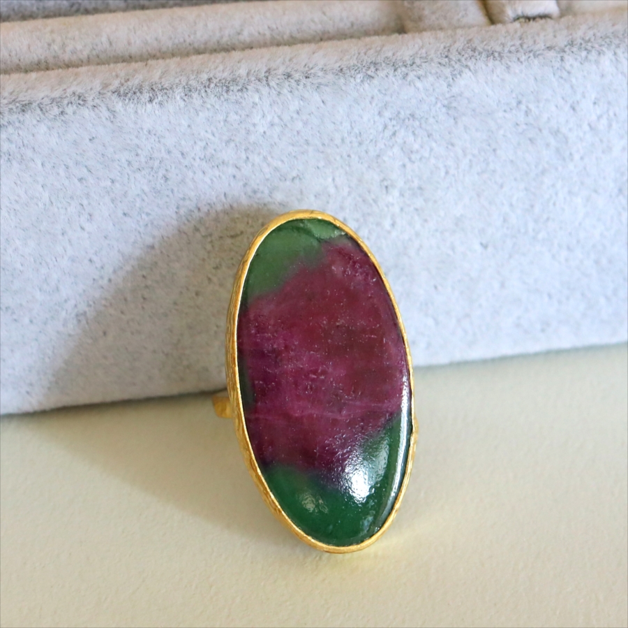 ルビーインゾイサイト リング アルサメイア 天然石 22kゴールドプレーテッド トルコジュエリー カラーストーン