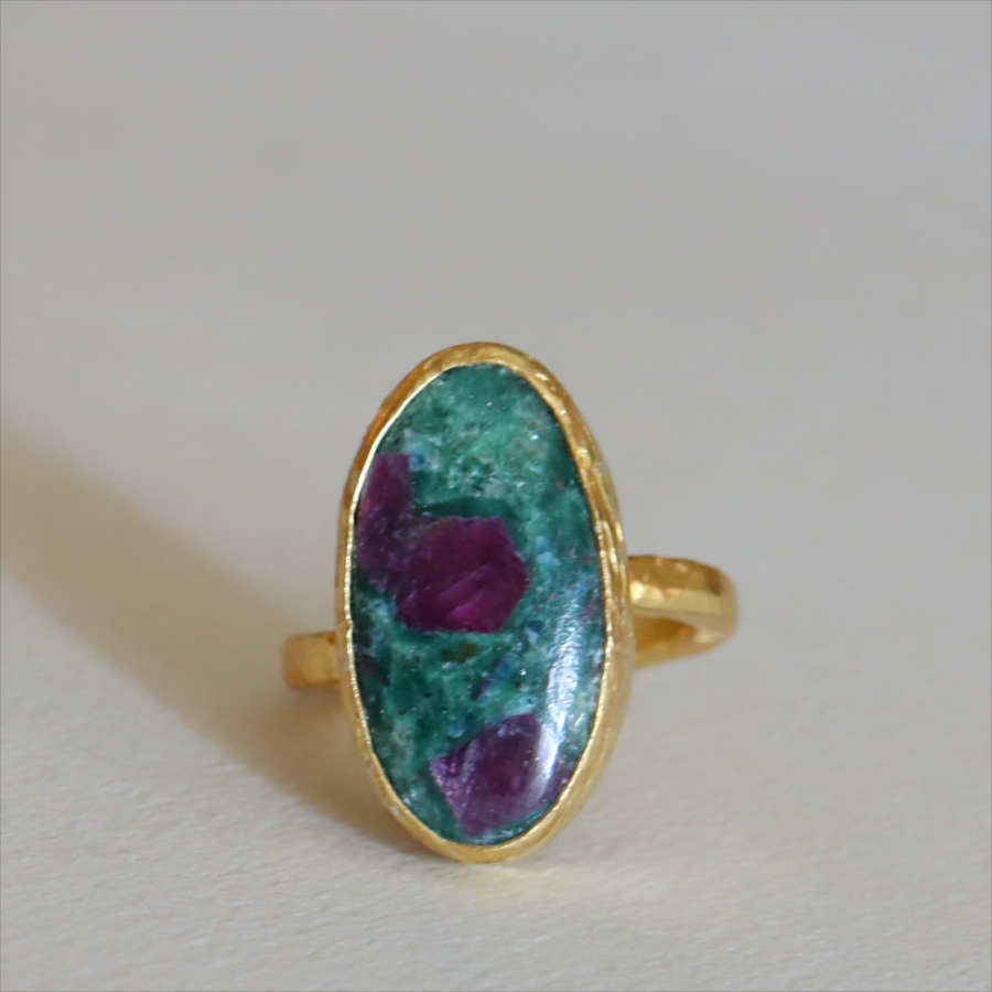 ルビーインゾイサイト リング アルサメイア 天然石 22kゴールドプレーテッド トルコジュエリー カラーストーン