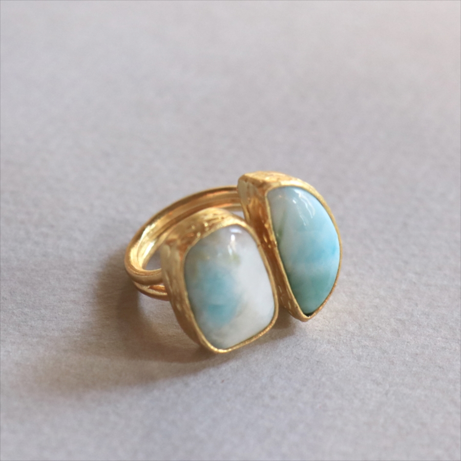 ラリマーダブルリング　スクエア＆クレセント アルサメイア トルコジュエリー カラーストーン