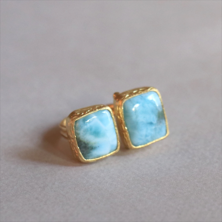 ラリマーダブルリング スクエア アルサメイア トルコジュエリー カラーストーン